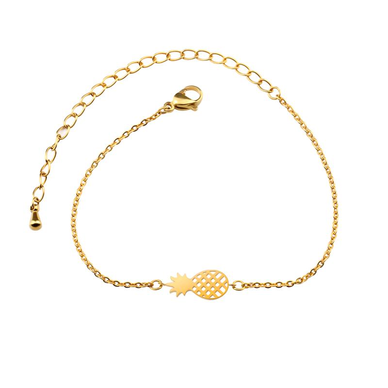

Wholesale 10pcs/lot Rose Gold Simple Tiny Pineapple Bileklik Bracelets & Bangles For Women Men Stainless Steel Tropical Jewelry