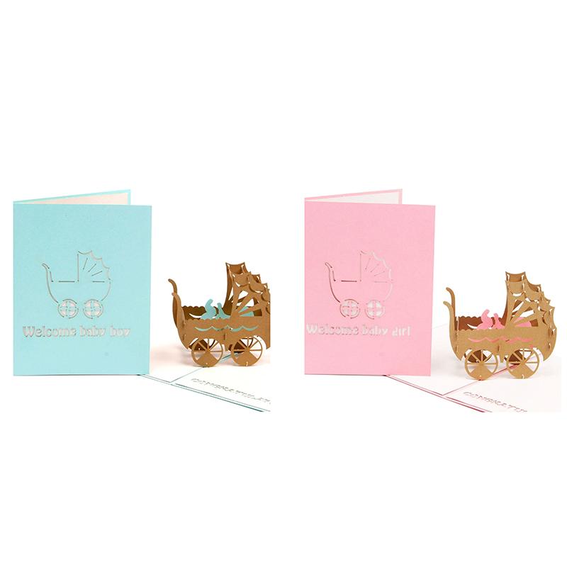 

3D Baby in pram Card up Birthday Card Baby Gift Handmade Kirigami Paper Art Blank 3D Greeting