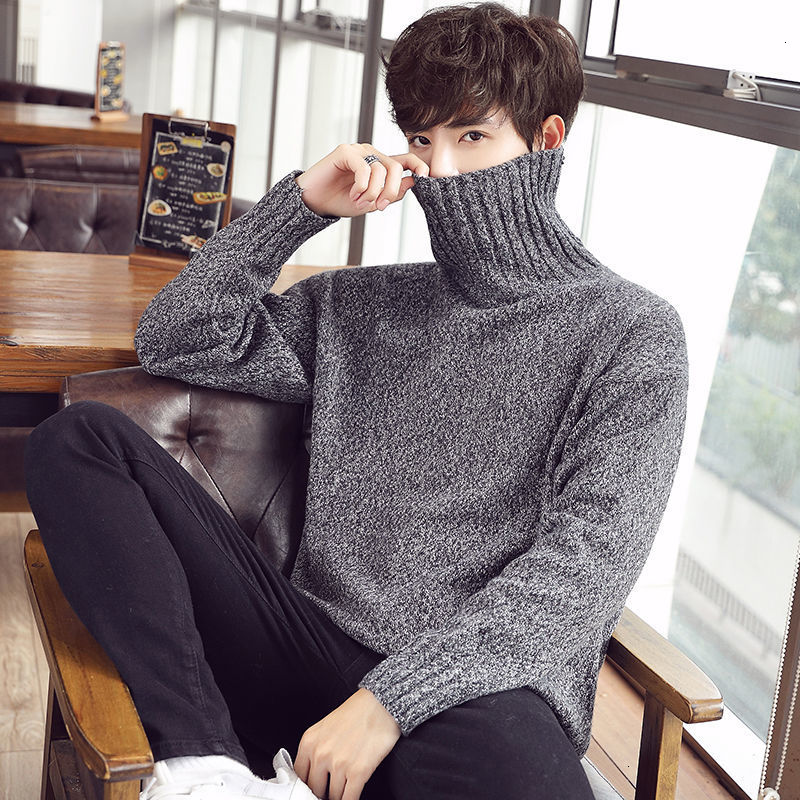 

2021 New Men Winter Warm Streetwear Fashion Pullovers Sweater Autumn Korean Turtleneck Casual Male Clothing 6GT2, Lightgray