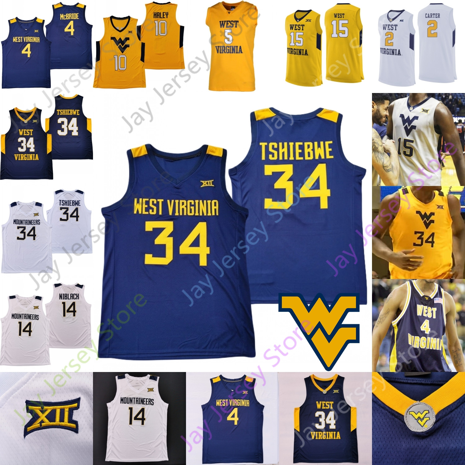 

West Virginia WVU Basketball Jersey NCAA College Jermaine Haley Chase Harler Knapper Sherman Kedrian Johnson Sean McNeil Gabe Osabuohien, White