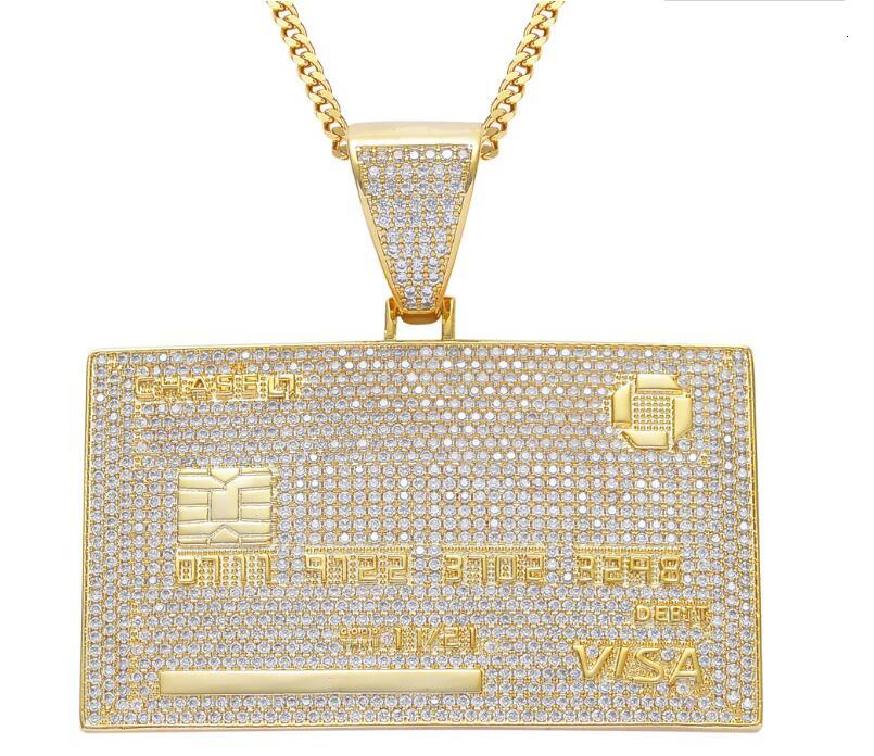 

18k Gold Plated VISA Credit Card Pendant Micro Paved Cubic Zircon Hip hop rap DJ men's jewelry gift accessory Necklace, Silver