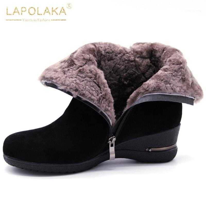 

Lapolaka 2020 Hot Sale Kid Suede Warm Winter Boots Woman Shoes Wedge High Heels Platform Comfy Shoes Ladies Boots Footwear1, Black