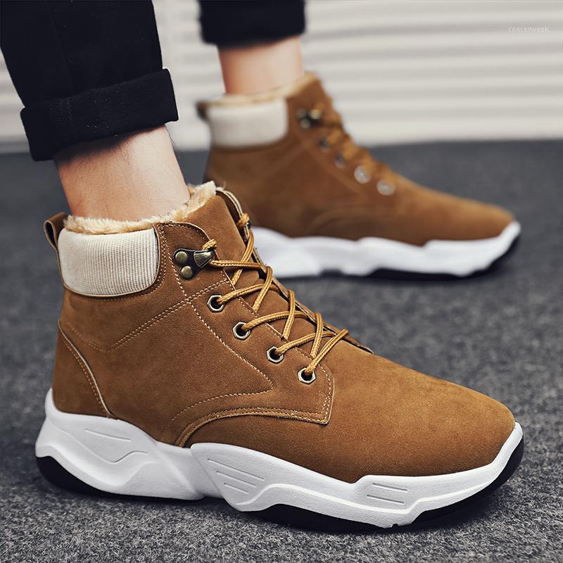 

Winter Plush Male Snow Boots High Top Suede Casual Shoes Men Lace-up Warm Ankle Men's Boots Round Head Male Shoes HX-2221, Khaki