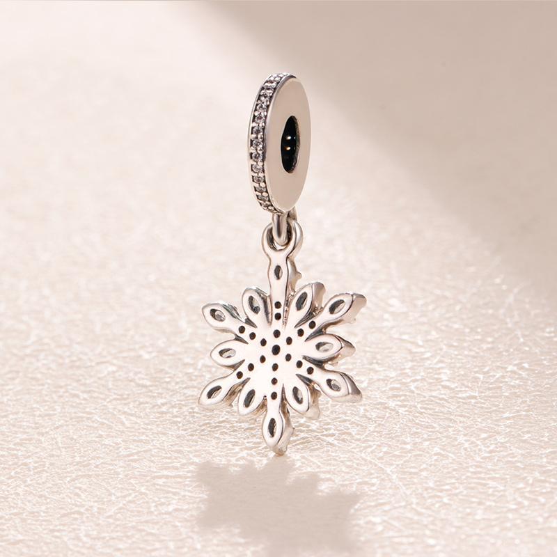

100% 925 Sterling Silver Snowflake Dangle Bead with Blue Cubic Zirconia Fits European Style Jewelry Charm Bracelets