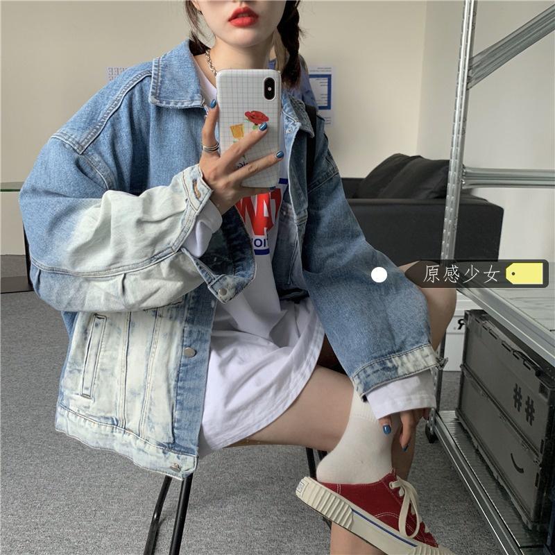 

Jacket Patchwork Autumn Winter Denim Female Casual High Street Jeans Korean Retro Streetwear Coat Women 2021, Blue coat