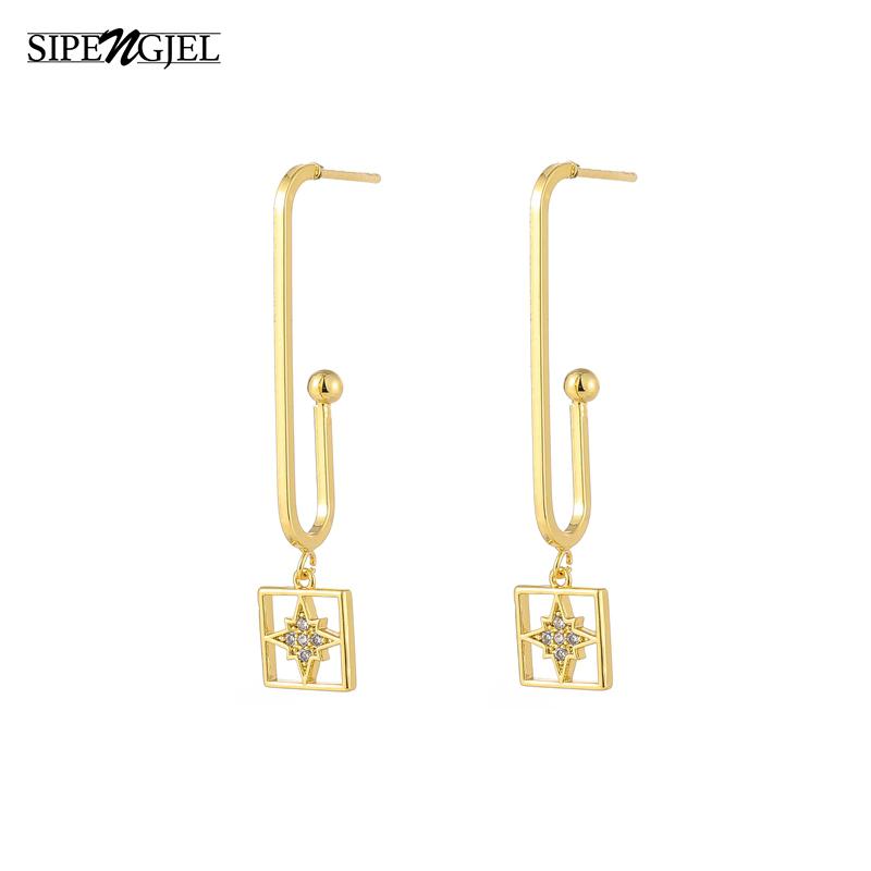 

Fashion Cubic Ziconia Star Square Pendant Earrings Long Hanging Geometric Oval Stud Earrings For Women Jewelry Gift 2020