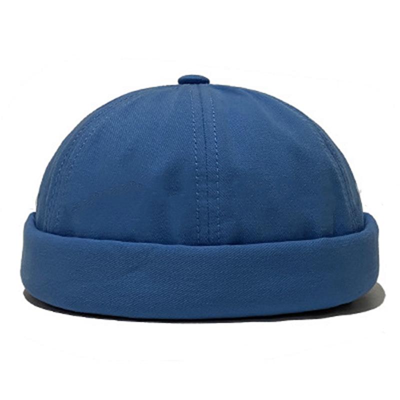 

Men Women Skullcap Sailor Cap Solid Color Rolled Cuff Bucket Cap Brimless Hat Leather Adjustment Buckle Cotton Hats 2020 New