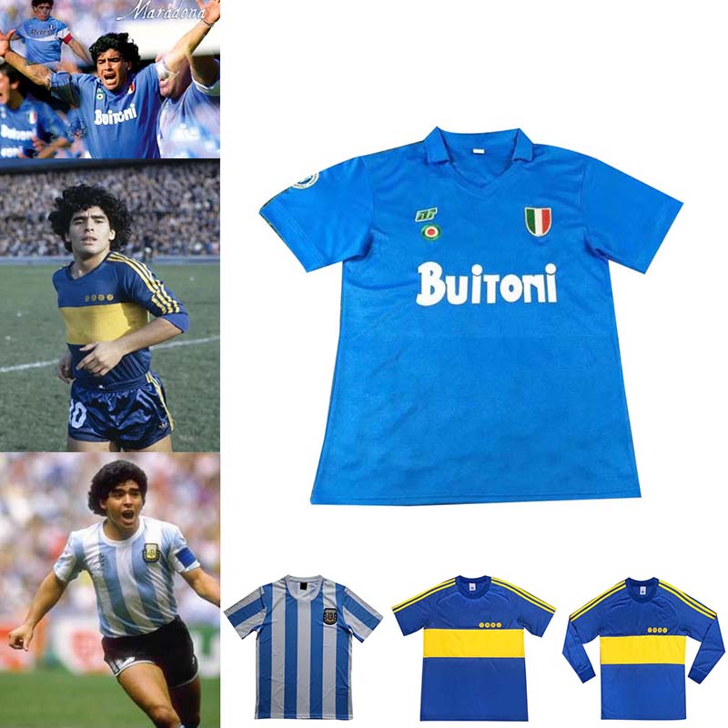 

Maradona retro Naples Argentina Boca junior Maradona football uniform 1978 1981 1986 1987 retro football shirt commemoration, Black;yellow