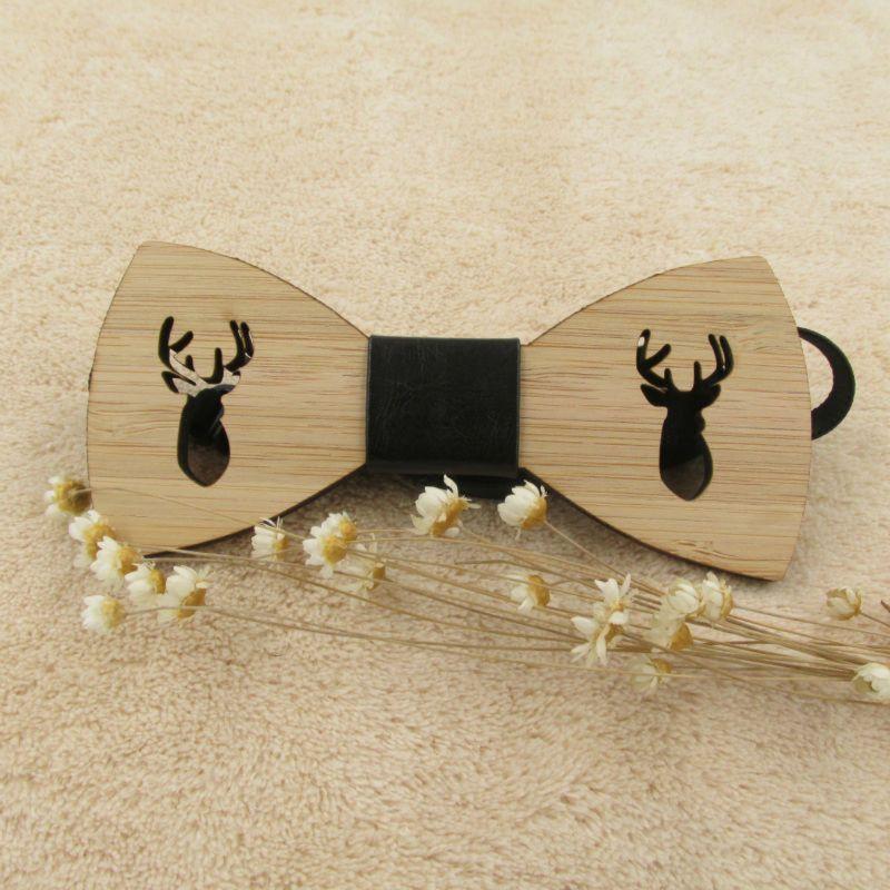 

Bow Ties Mens Boys Hollow Out Carved Elk Deer Wooden Bowtie Adjustable Christmas Necktie 85WB