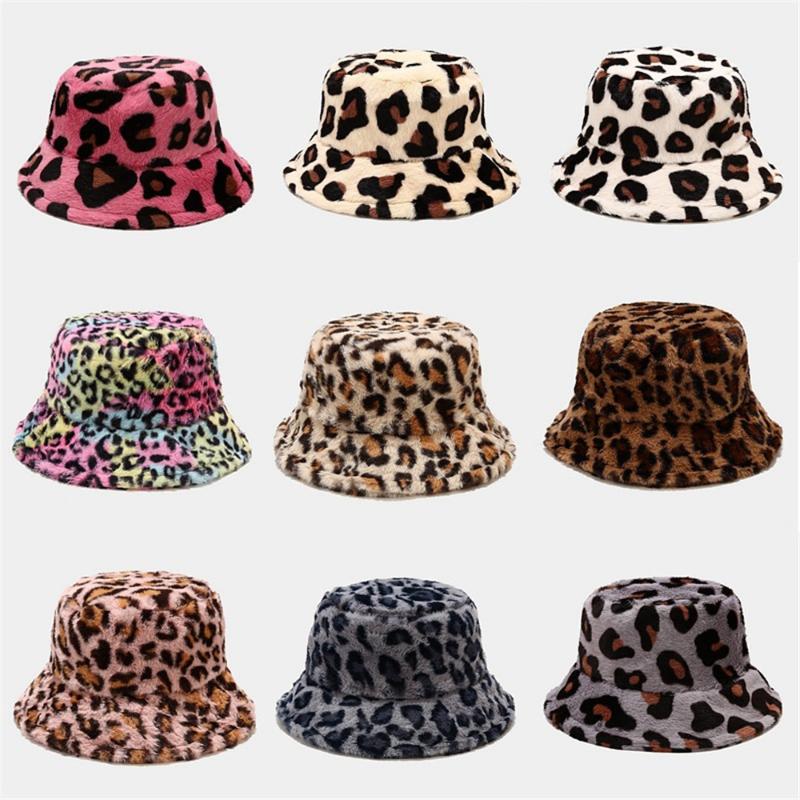 

Winter Autumn Bucket Hat Warm Plush Fisherman Hat Leopard Pattern Fashion Casual
