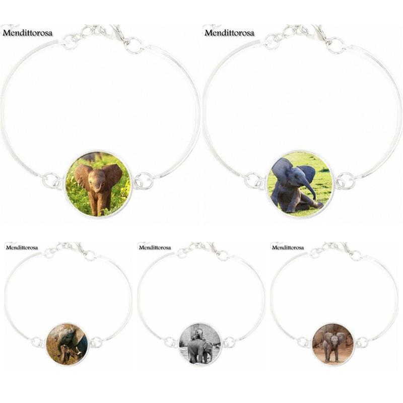 

Charm Bracelets For Women Handmade Girls Glass Cabochon Jewelry With Silver Plated Statement Bracelet Bangle Baby Elephant