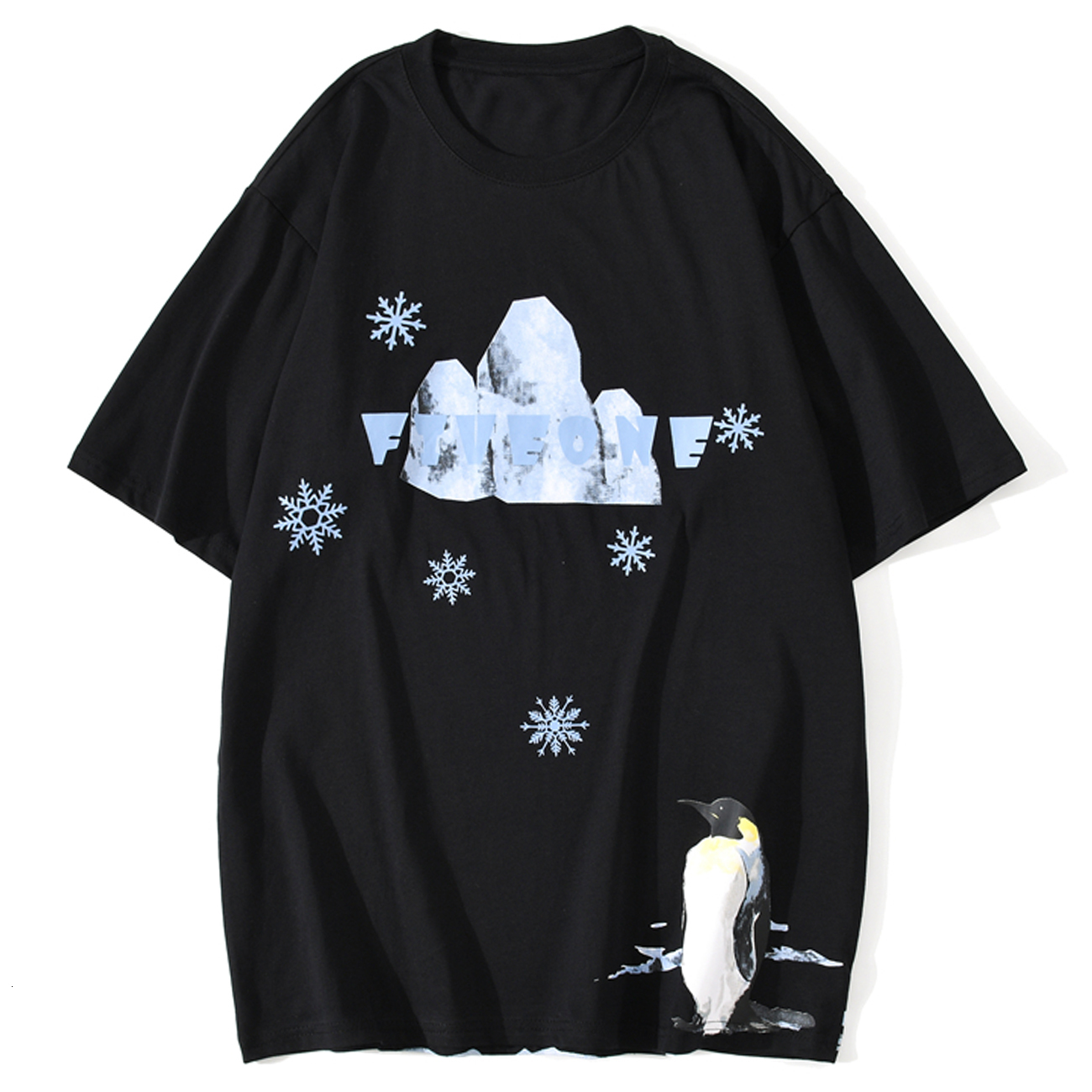 

2021 New Aelfric Eden Penguin Snowflake Print t Shirt Men Summer Streetwear Harajuku Tshirt Tees Oversize Casual Short Sleeve Shirts Tfnb, Black