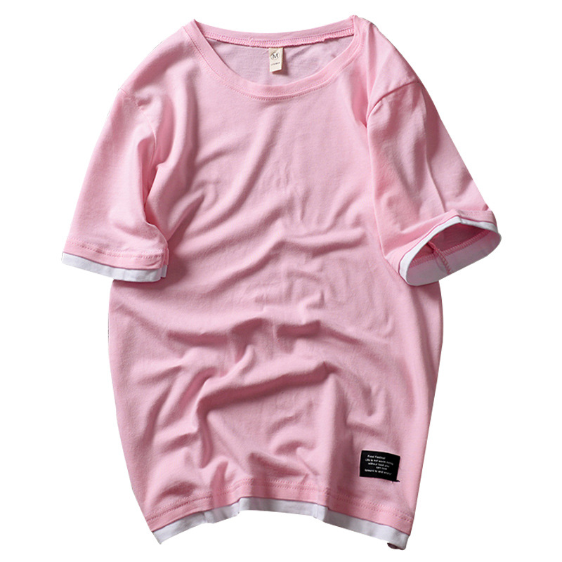 

E-Baihui 2021 Men's Short Sleeve Summer Japanese Casual Simple Pure Cotton Fake Two-piece T-shirt Straight Tube Versatile Top Ct776, Yellow