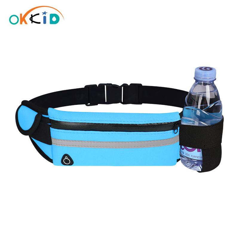 

OKKID female small waist pack women sport running waist bag waterproof portable phone bag mini travel with earphone jack, Black