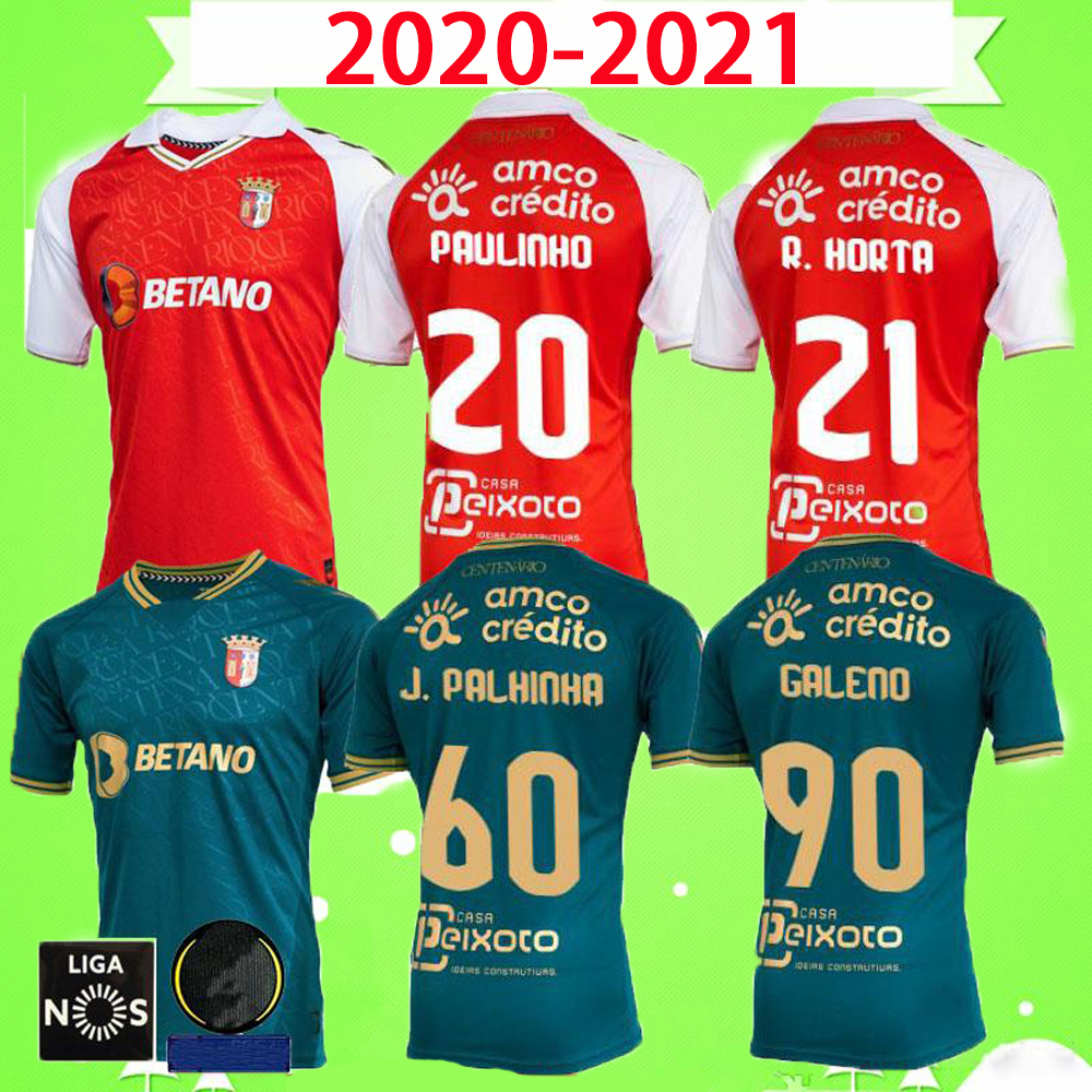 

20 21 SC Braga soccer jersey home red away green 2020 2021 J. Palhinha Galeno Paulinho R.HORTA Gaitán Abel Ruiz football shirt, 2020 2021 new