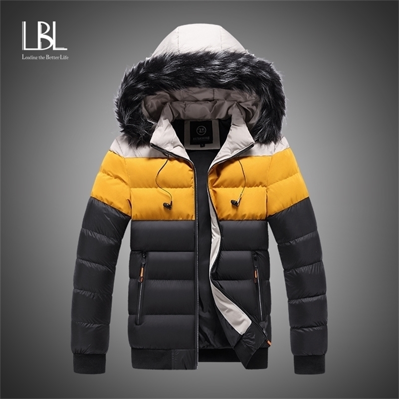 

Winter Jacket Men Fashion Fur Collar Male Padded Parka Mens Patchwork Thick Jackets and Coats Man Windbreaker Parkas -5XL 201114, Hq215 yellow