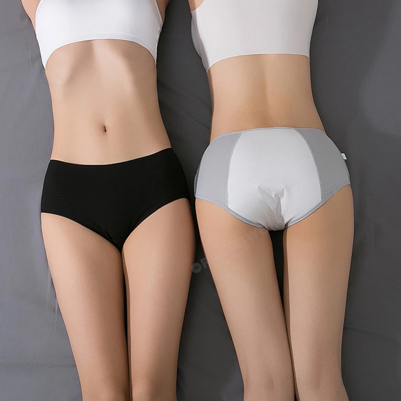 

Menstrual Panties Cotton Women's Underwear Leak Proof Incontinence Menstruation Briefs Ladies Mid-Waist Sexy Mesh Intimates, Black