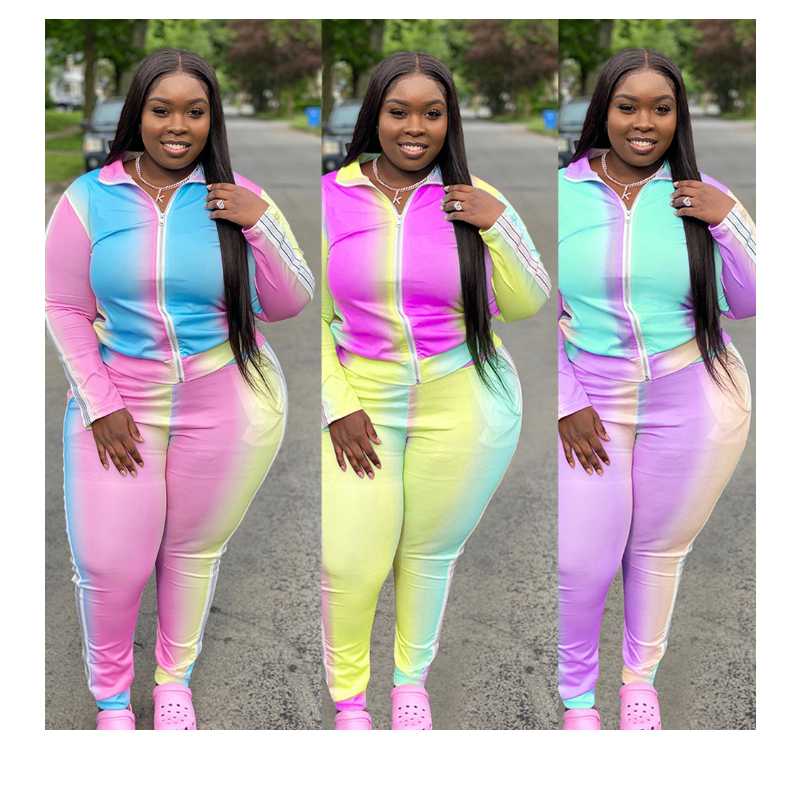 

Women's Lapel sports suit fashion gradient running sportswear 2-piece casual exhalation cycling wear zip-up jacket, Beige