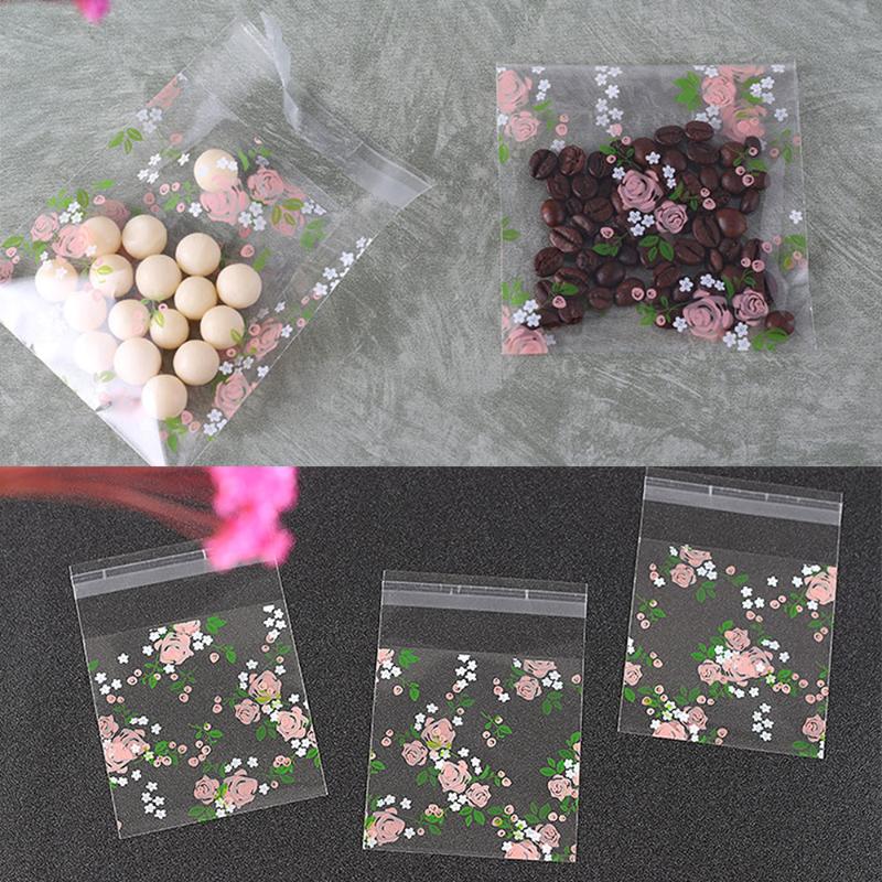 

50pcs flowers Self Adhesive Plastic Packing Bags DIY Candy Cookie Biscuits Snack Bag for Home Wedding Party Gift Bag