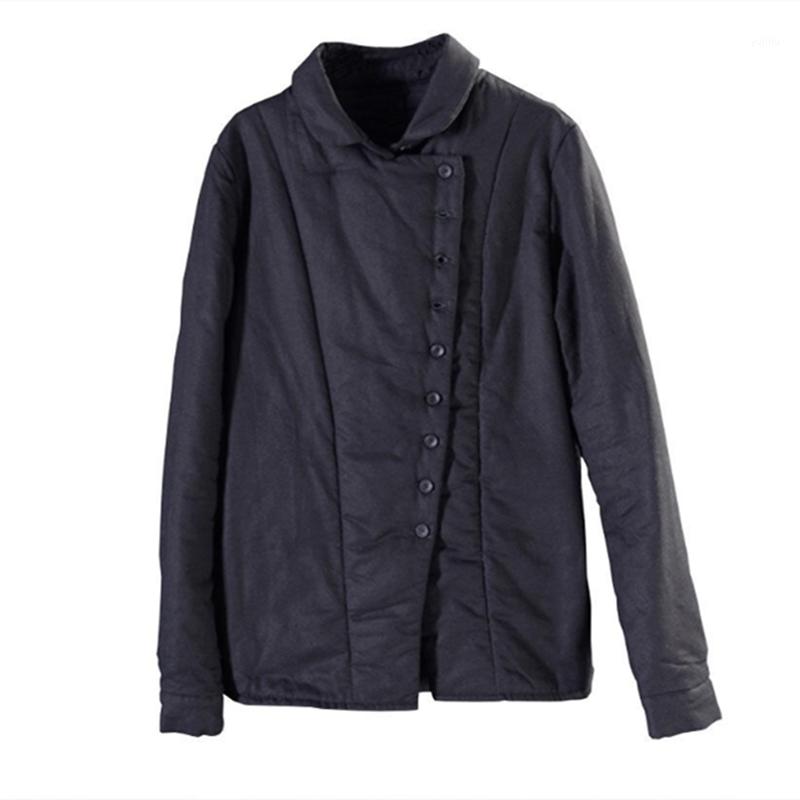 

Spring Autumn Thickened Warm Lapel Cotton-padded Shirt Outdoor Camping Large Size Women's Clothing New Artistic Tops1, Black