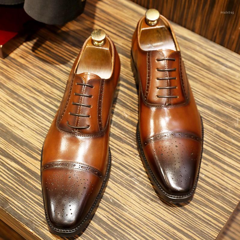 

Phenkang Men Genuine cow leather brogue wedding Business mens casual flats shoes 2020 black vintage oxford shoes for men's1