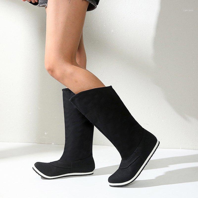 

2020 New Winter Shoes Woman Casual Boots Women Fashion Boots Solid Flat Heel Mid-calf Plus Velvet Warm Zapatos Mujer1, Black