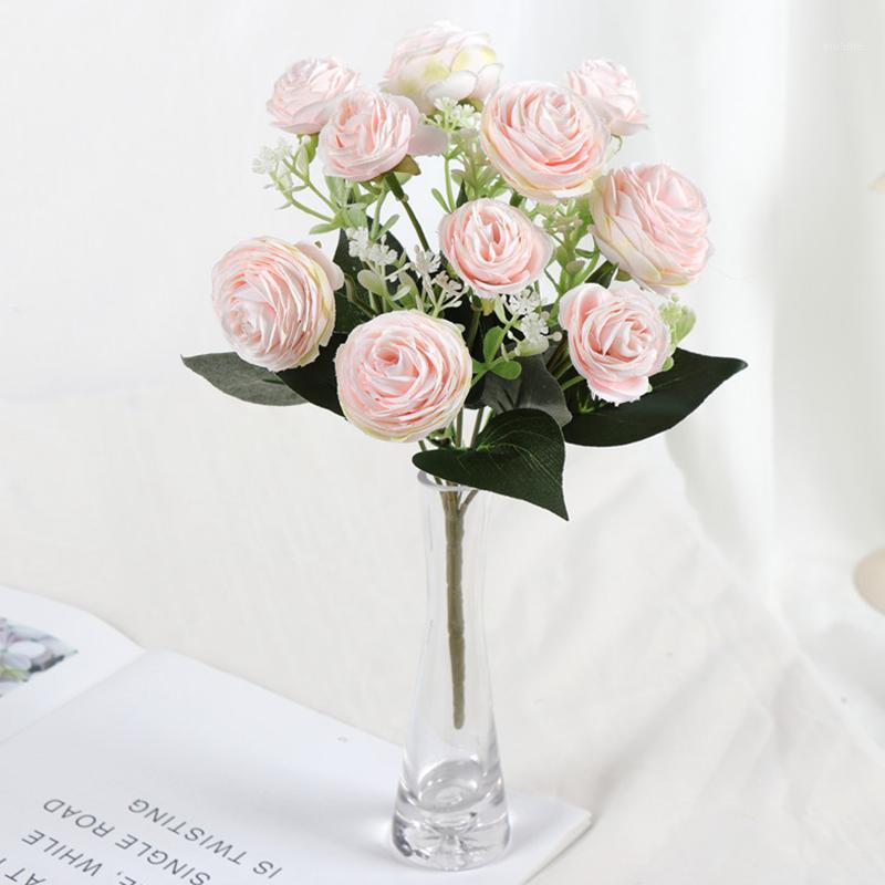 

10 Head/Bouquet Artificial Rose Flower Silk Real Touch Fake Flowers for Wedding Party Home Garden Decoration Valentines Day Gift1, Pink