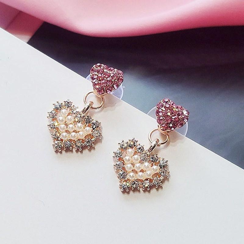 

Fashion Pink Love Pearl Earrings Crystal Dangle Earrings for Women Zircon Sweet Wreath Drop Earring Jewelry Gift