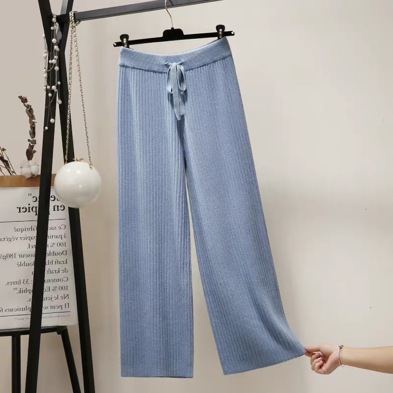 

2021 Women Elastic Waist Drawstring Trousers Thick Knitted Harem Autumn Winter Sport Swear Women's Pants New Bottoms 3lbc, Blue