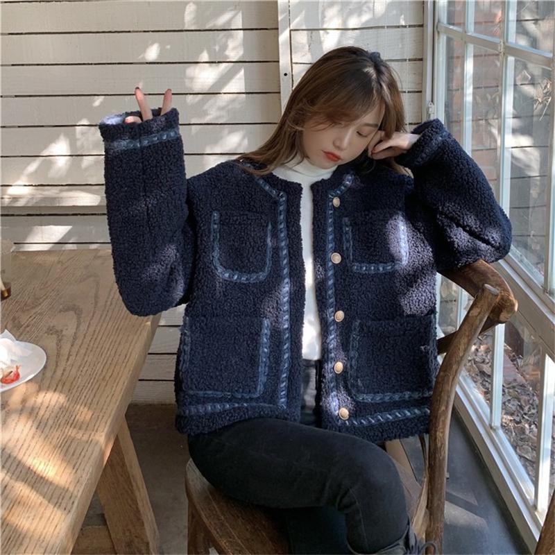 

Winter Coat Women 2020 New Single Breasted Faux Lamb Fur Jacket Warm Thick Fashion Loose Ladies Coat Teddy Jacket Faux Fur, Blue