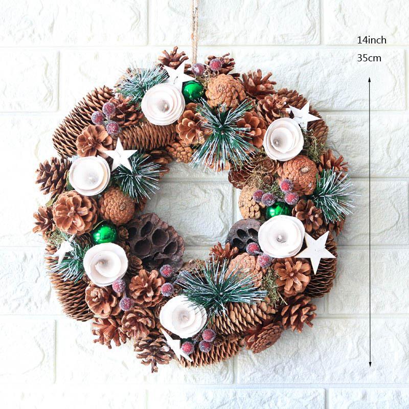 

D14" Handmade Christmas Decoration for Home New Year Door Wreaths Xmas Pinecones Spruce Wreath Navidad Christmas Decorations1, As pic