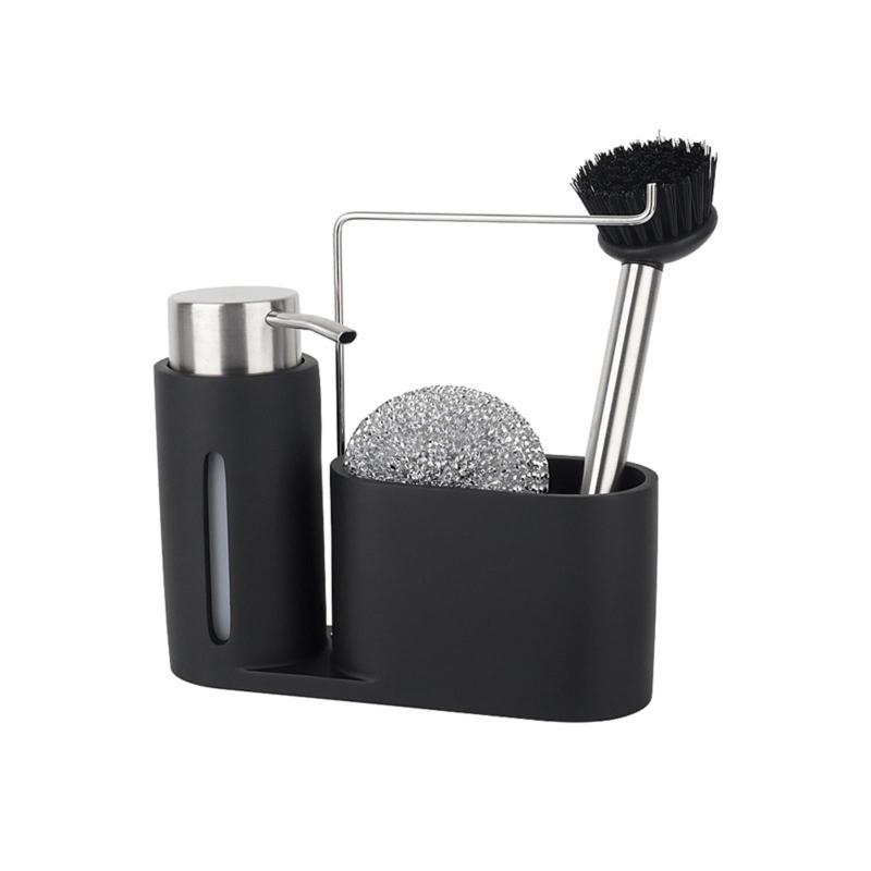 

Black Fashion Sink Caddy Cleaning Kit Kitchen Caddy With Soap Dispenser Steel Ball And Brush For Kitchen Organizing