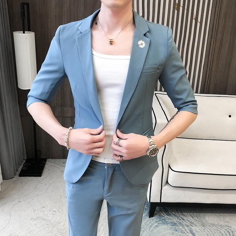 

2020 Fashion Casual Slim Fit Mens Suit Costume Homme Wedding Suits for MenStreet Wear Social Formal Grooming Ternos 2 Pieces Set, White
