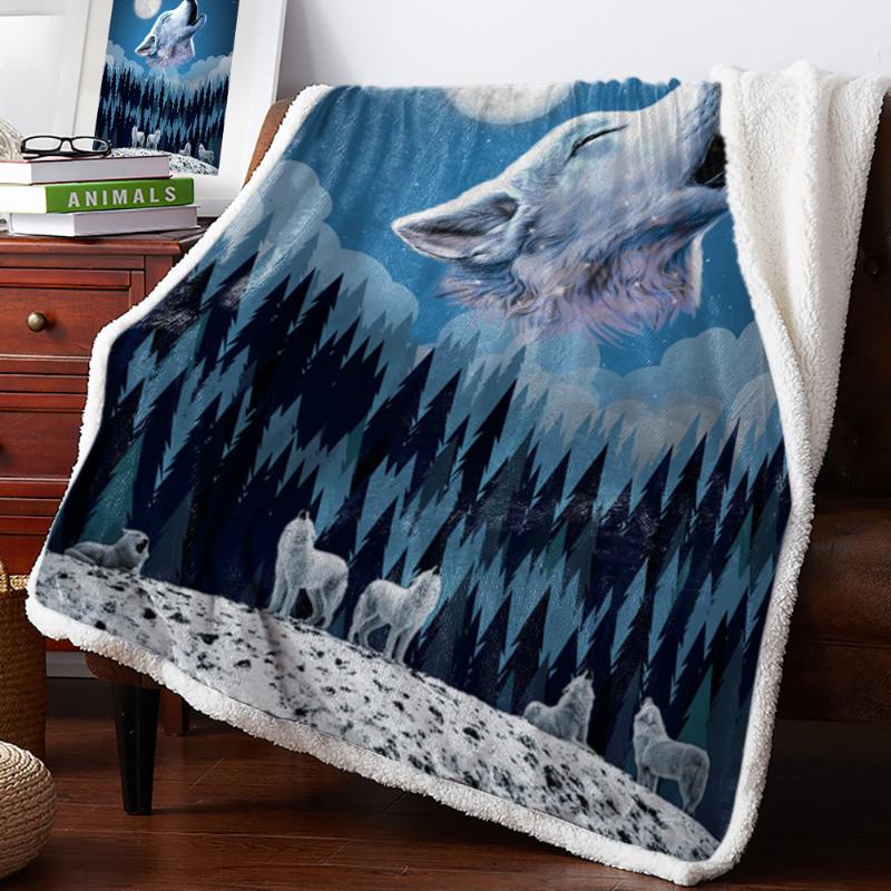 

Timber Wolves Howling Moon Throw Blanket Bedspread Coverlet Soft Warm Fleece Blanket Christmas Decor Blankets for Beds