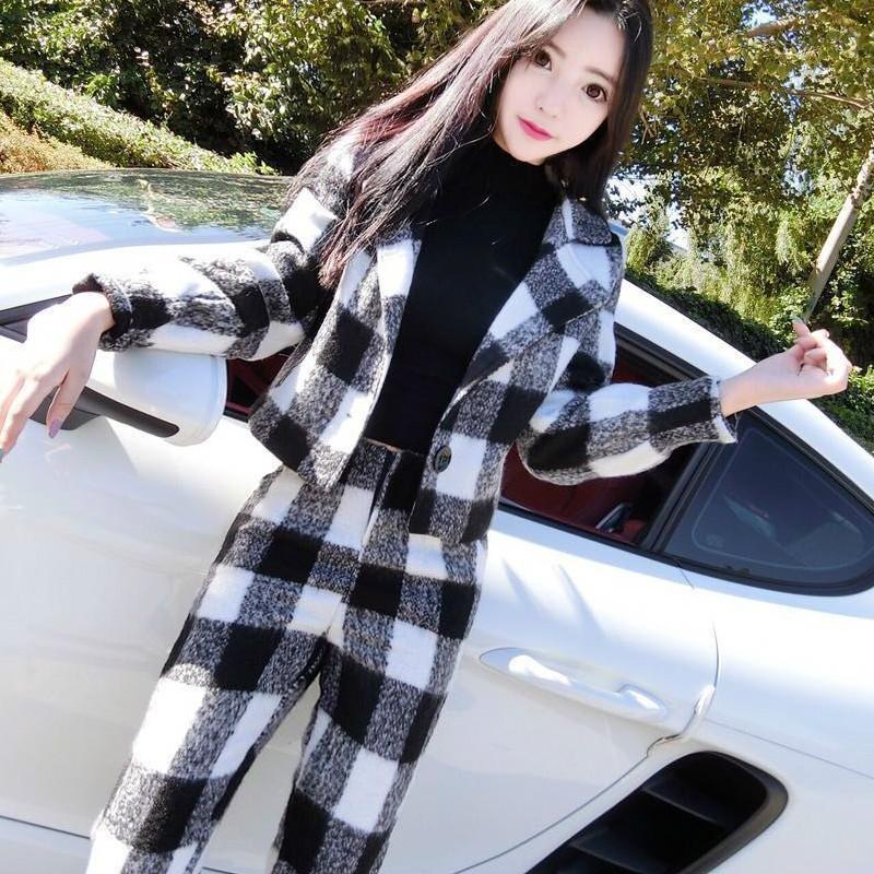 

Suit Collar Jacket 2020 Autumn and Winter Temperament Goddess Fan Fashionable Two-piece Suit, Green