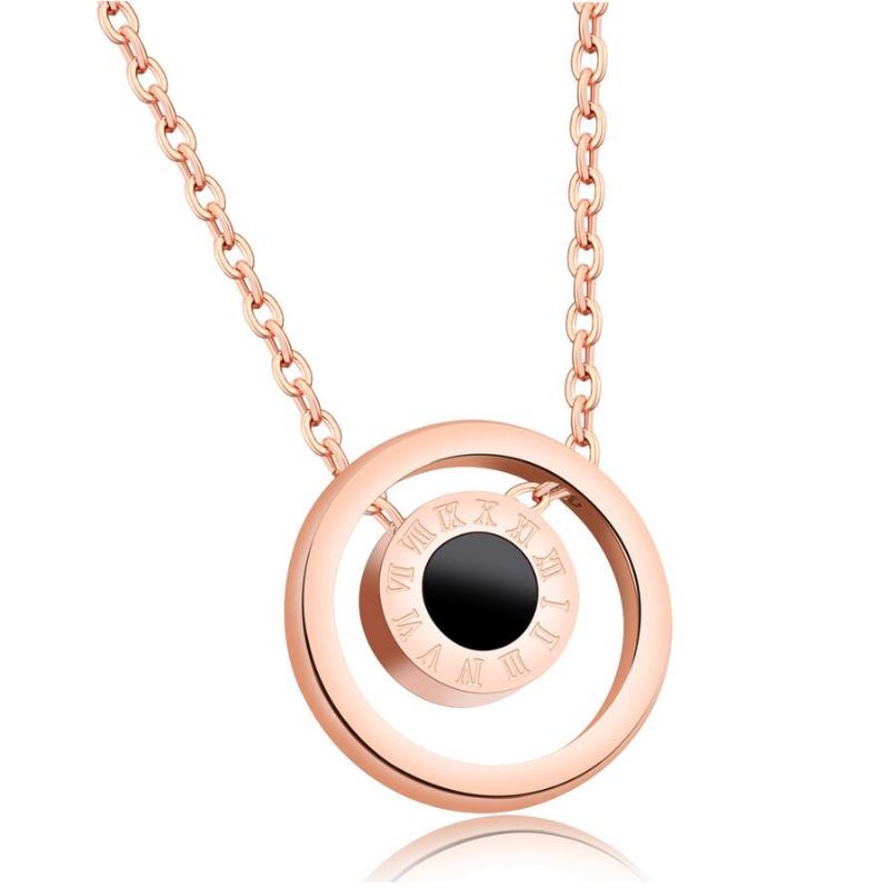 

New Arrival Stainless Steel Jewelry Rose Gold Color Roman Number Black Pendant Necklace Birthday Gift For Woman/Girl Wholesale
