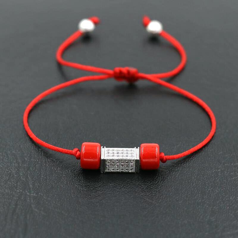 

BPPCCR Shiny Micro Pave CZ Rectangle Cuboid Red Line Rope Thread String DIY Bracelets For Women hombres mujer pulseira