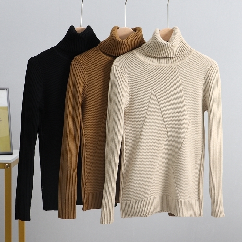 

GIGOGOU High Quality Autumn Winter Turtleneck Women Sweater Thick Warm Pullover Jumper Top Fashion Rib Knitted Female Sweater 201017, Beige