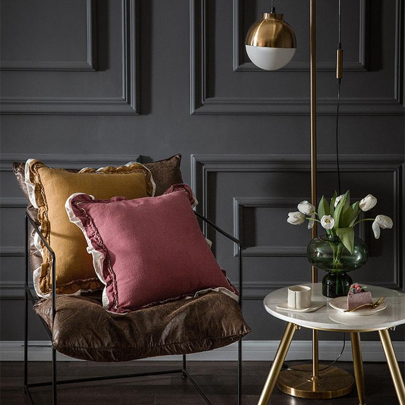 

French Pastoral Pillow Case Luxury Cushion Cover Cojines Decorativos Para Sofa Ruffle Edge Throw Pillows Solid Cushions Coussin, Color f