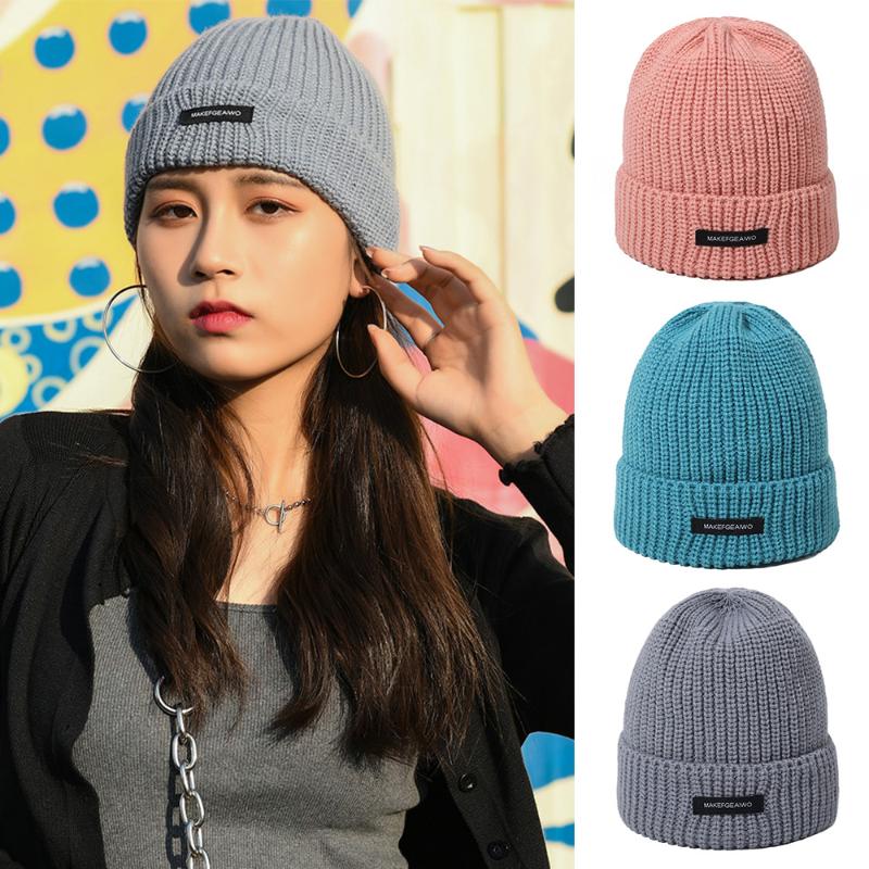 

AWFASHN] Brand Winter Knit Cap Unisex Hip Hop Hat Solid Color Casual Beanie Men Women Cotton Hat Warm Melon Leather Skull Caps