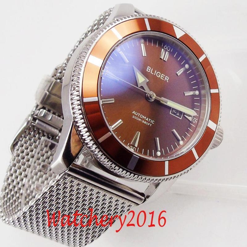 

Bliger 46mm Brown dial Luminous Rotating bezel automatic mechanical men's Watch1, Normal movement