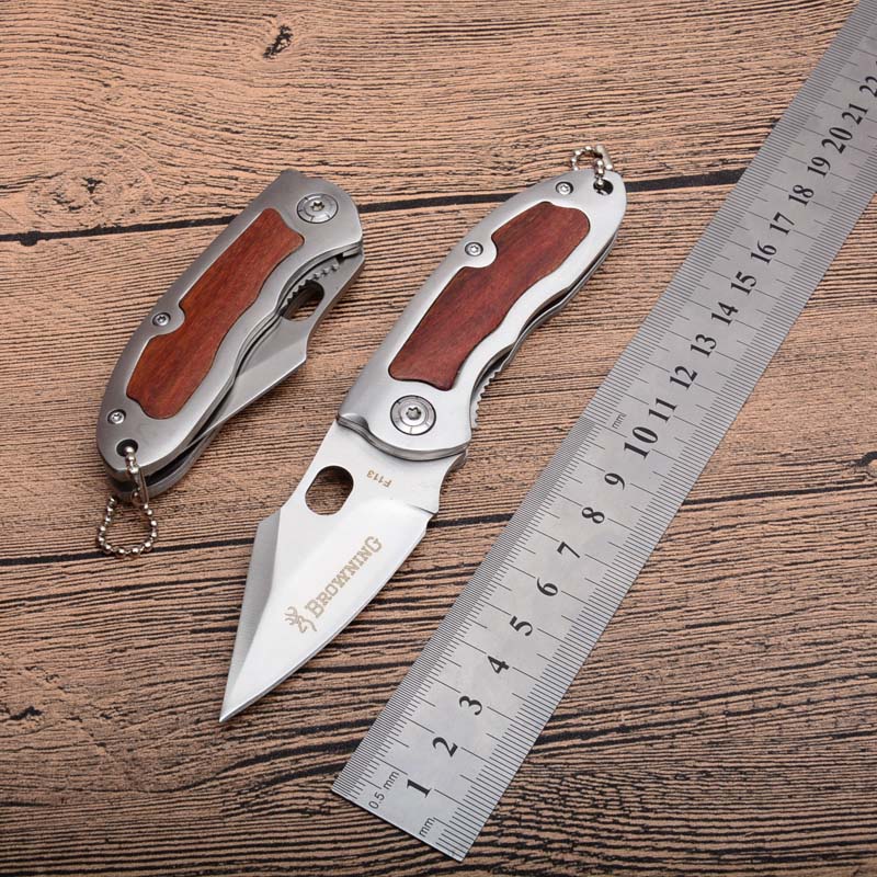 

F113 Browning Pocket Folding Knife 3Cr13mov Satin Blade Wood Handle EDC Pocket Knives Outdoor Camping EDC Gear