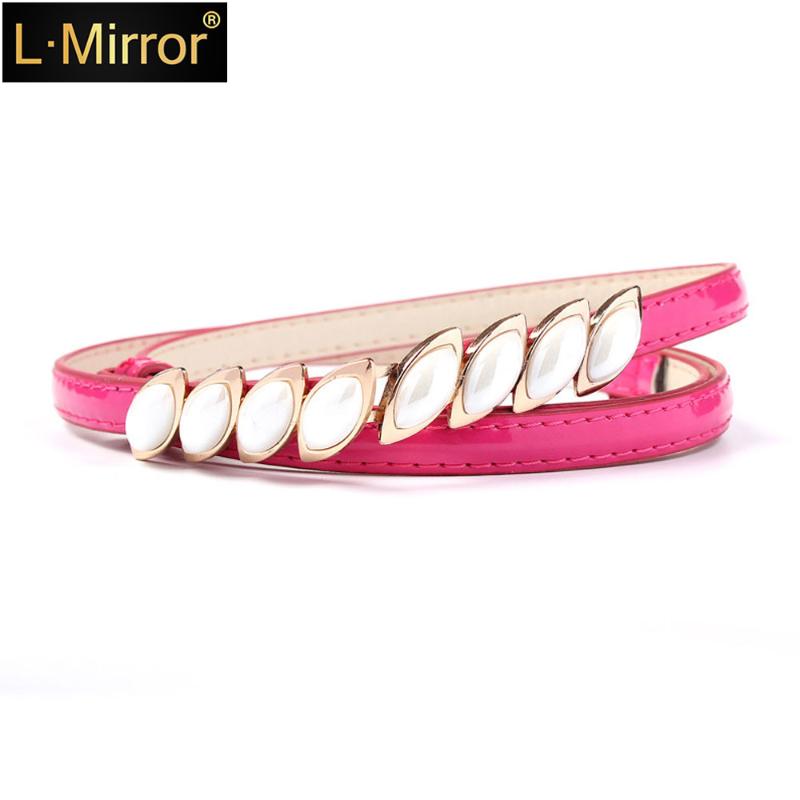 

L.Mirror 1Pcs Women PU Leather Belt 100cm Length with Inlaying Metal Button Adjustable for Jeans, White
