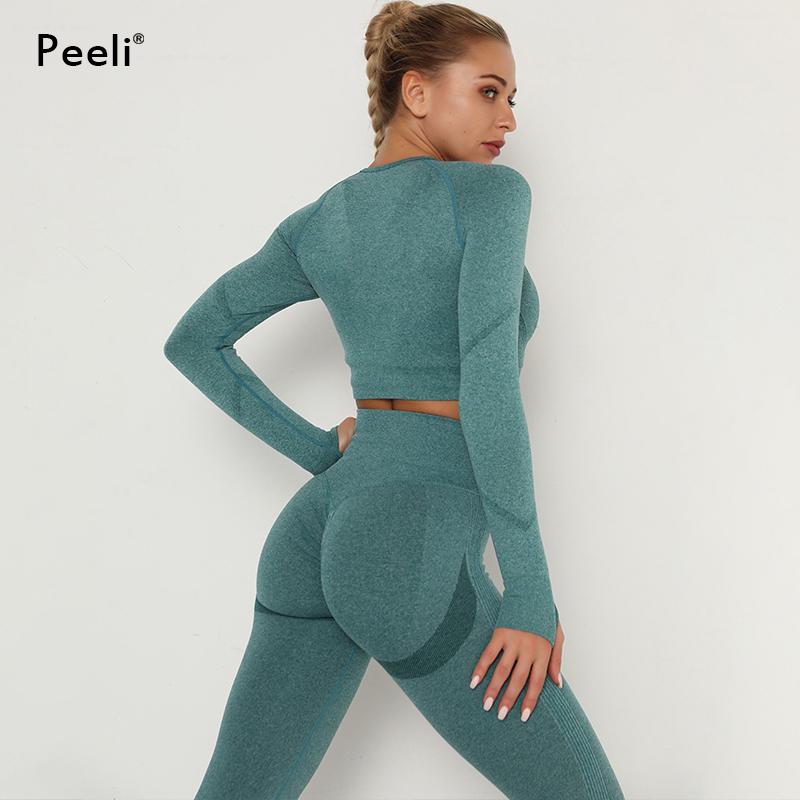 

2 Pcs Yoga Set Seamless Women Sport Suit Workout Sportswear Gym Set Long Sleeve Crop Top Scrunch BuLeggings Fitness Clothing, Red bra pant