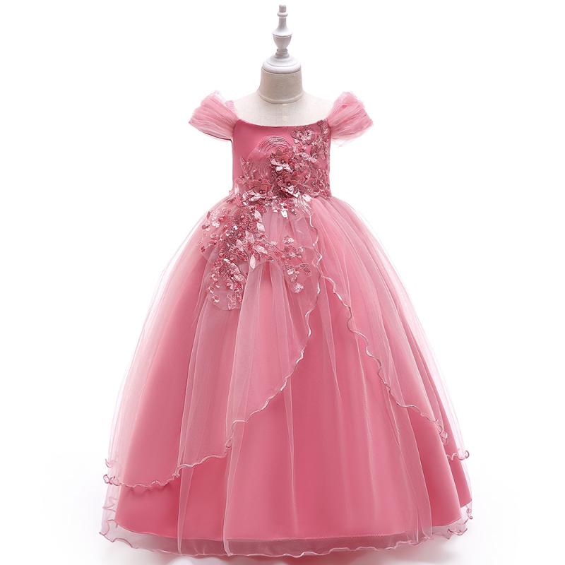 

5-14 Years Kids Dress Flower Long Lace Elegant Teenagers Prom Gowns Dresses Girl Party Kid Evening Bridesmaid Princess, Blue