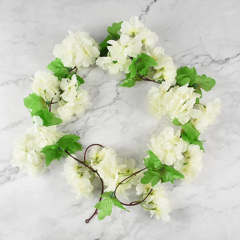 

2.3m Artificial Silk Sakura Cherry Blossom Vine Wedding Arch DIY Rattan Garland Wall Hanging Wreath lvy Home party Decoration1, White