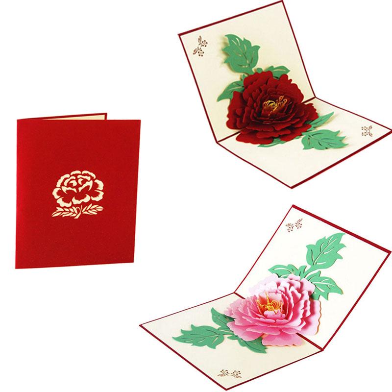 

3D Up Greeting Cards Peony Birthday Valentine Mother Day Christmas