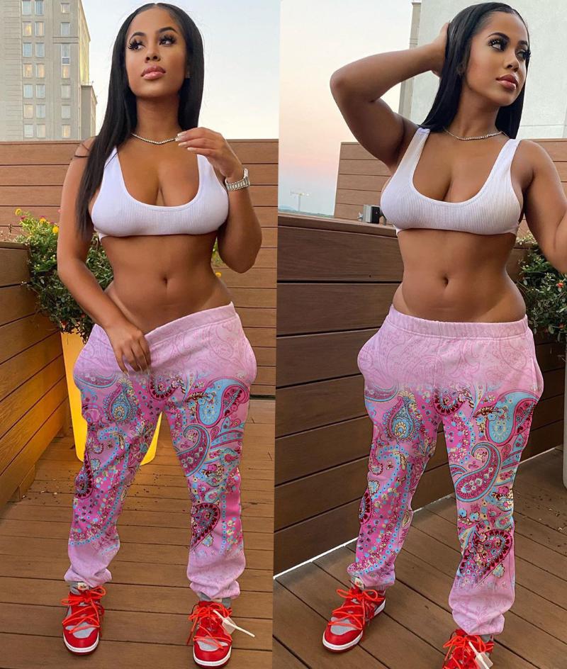 

Activewear Women Bandanna Print Jogger Pants Streetwear Confortable Fitness Sportwear Ladies Workout Trousers Winter Outfits, Blue