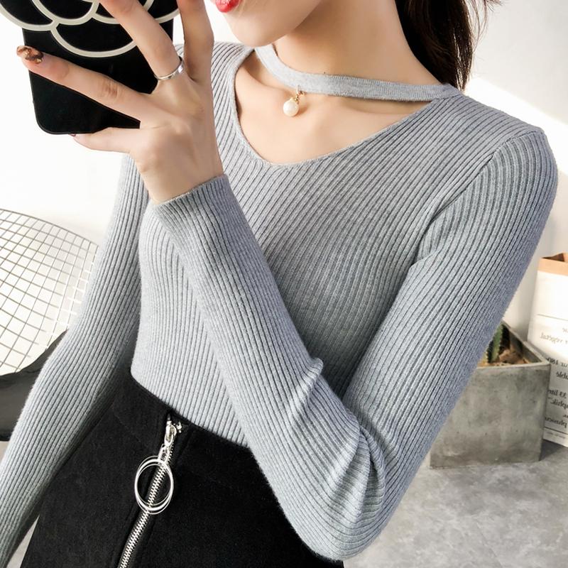 

Women's Sweaters 2022 Autumn Winter Streetwear Knitted Korean Pullover Burgundy Long Sleeve Sexy Tops Slim V-neck Solid Women 16641, White;black