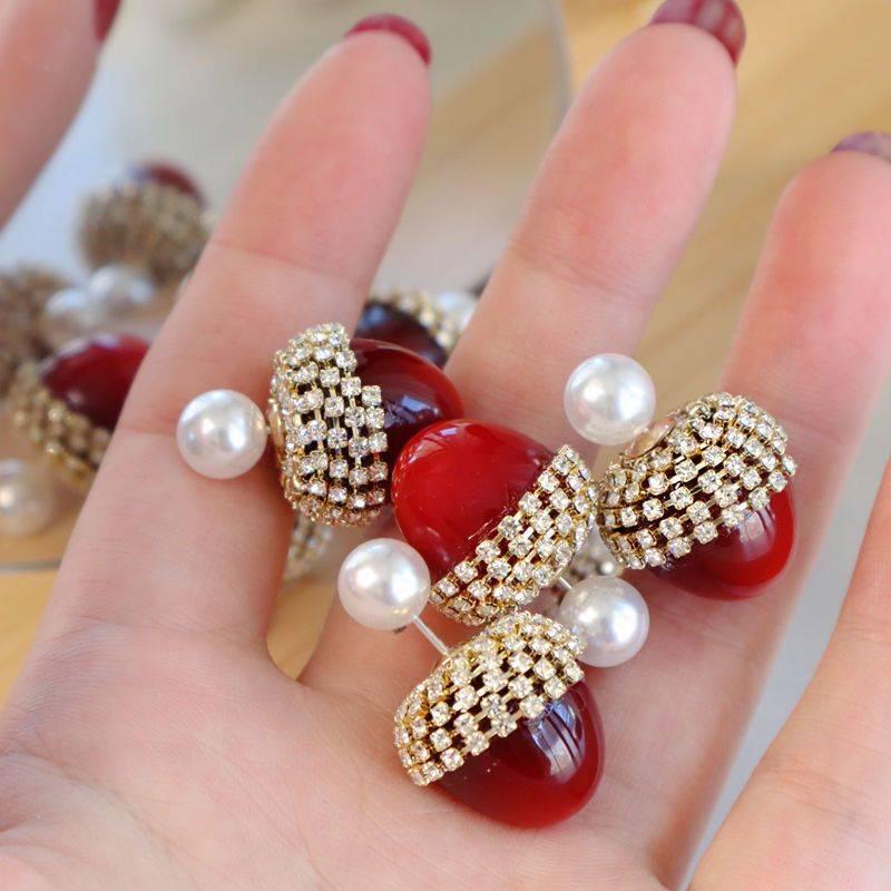 

Fashion Red Big Cherry Stud Earrings For Women Front And Back Design Personality Lucky Brincos Jewelry Gifts